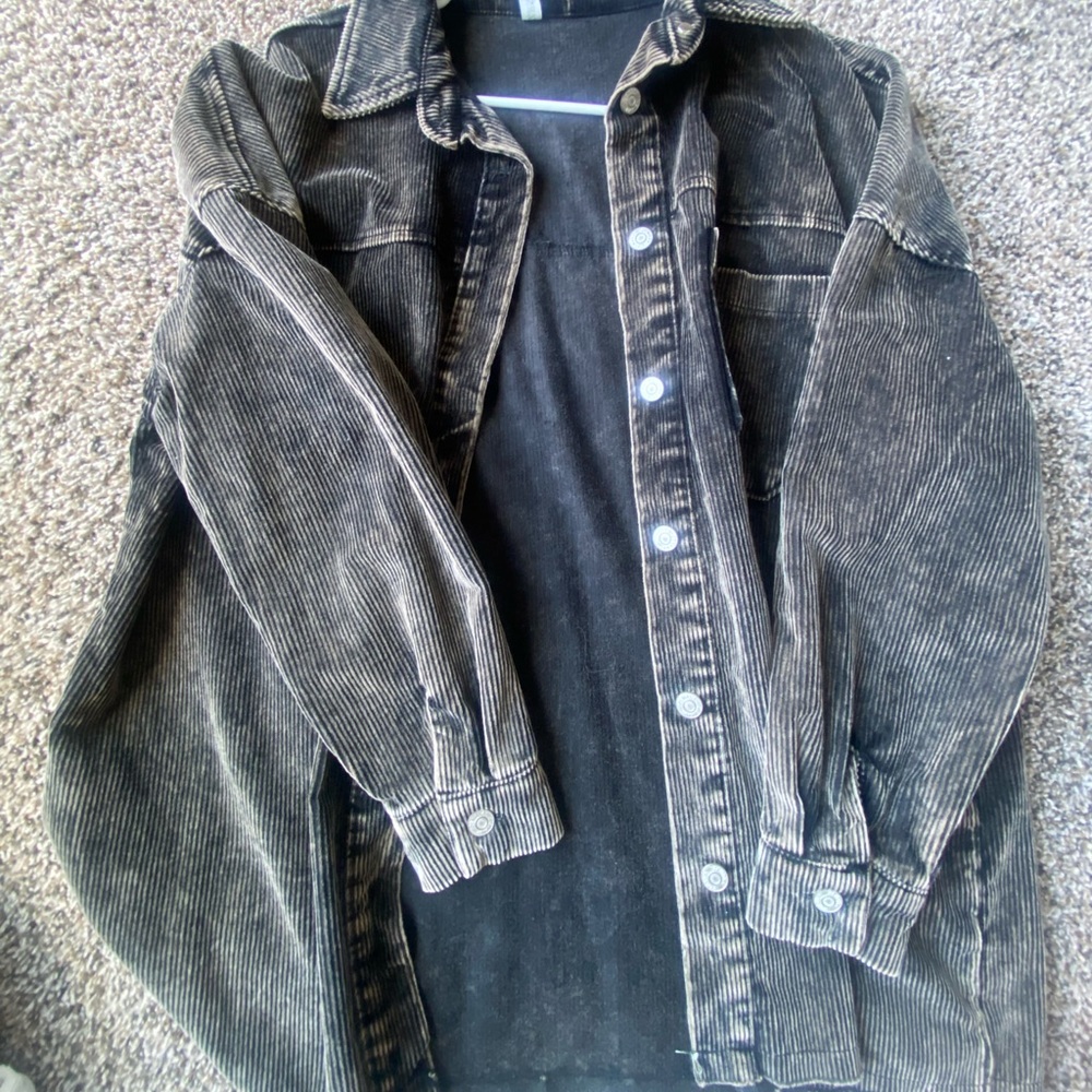 Black Textured Corduroy Shacket